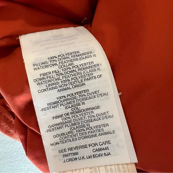 J. Crew Excursion down and feathers puffer vest Size XS Orange puffy vest - Picture 9 of 9